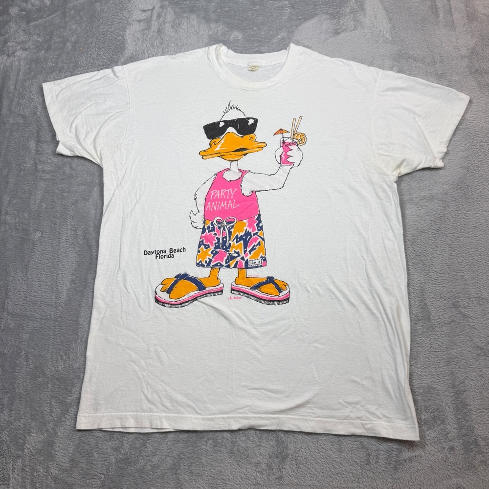 Vintage Screen Stars T Shirt Mens XXXL White Party Animal Duck Daytona Beach 80s